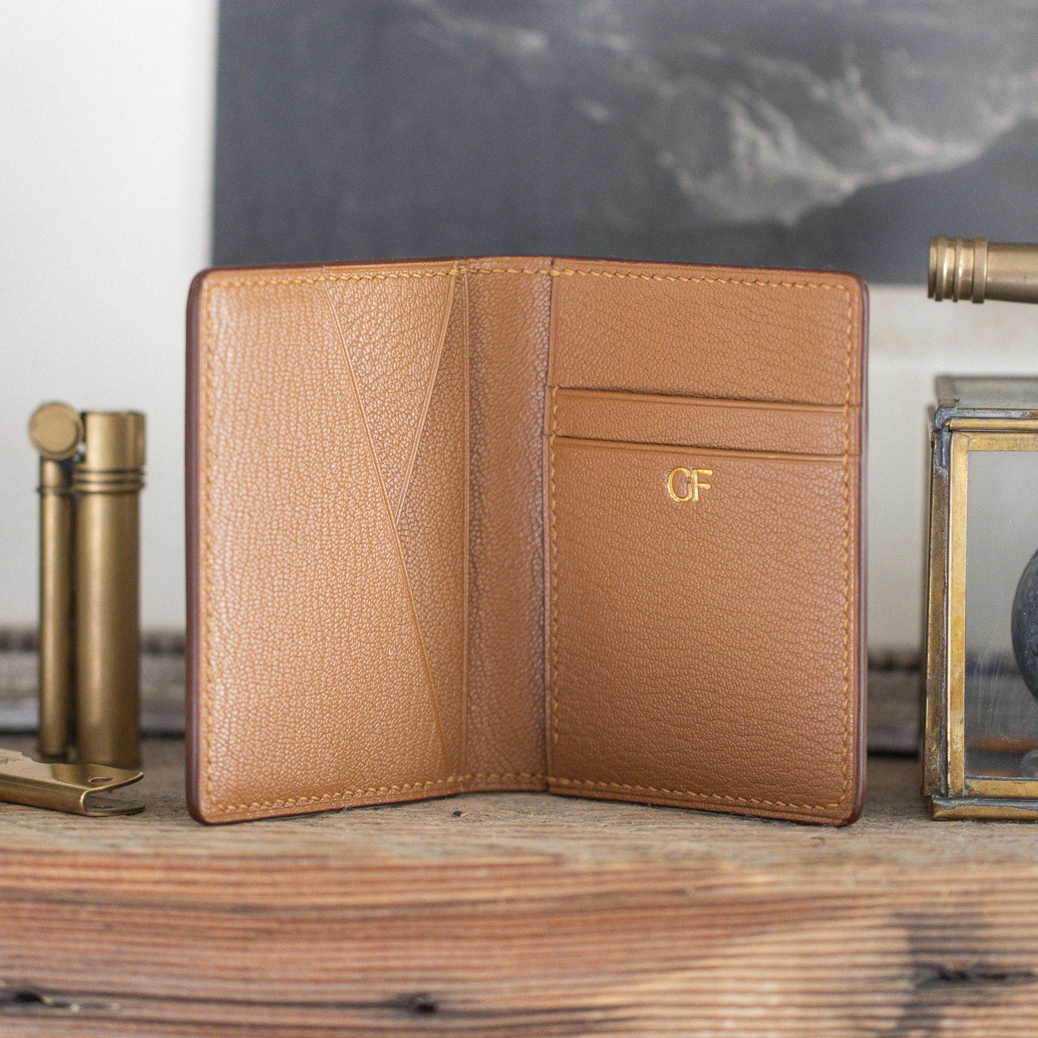 Shell Cordovan & Chèvre Bifold Wallet - Cognac & Gold