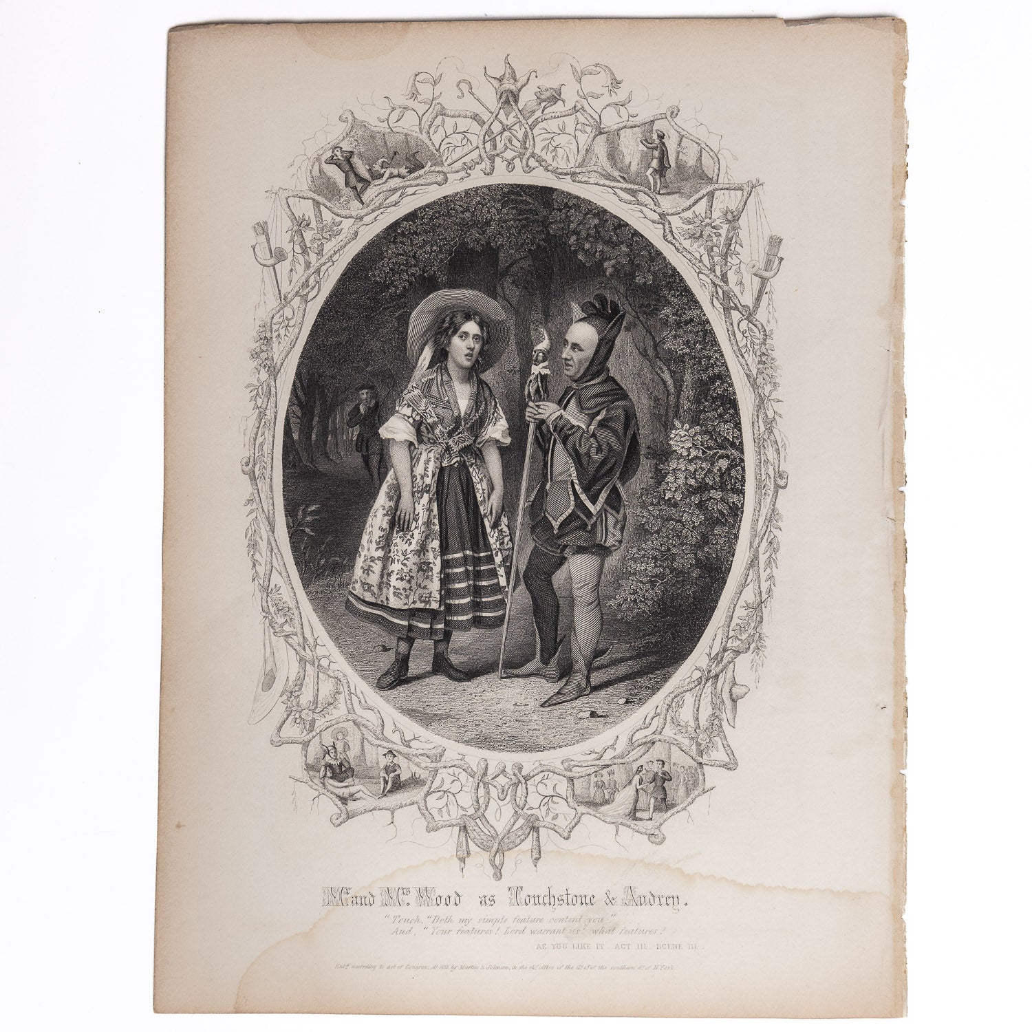 Antique Shakespeare Engravings - Touchstone & Audrey - GLADFELLOW