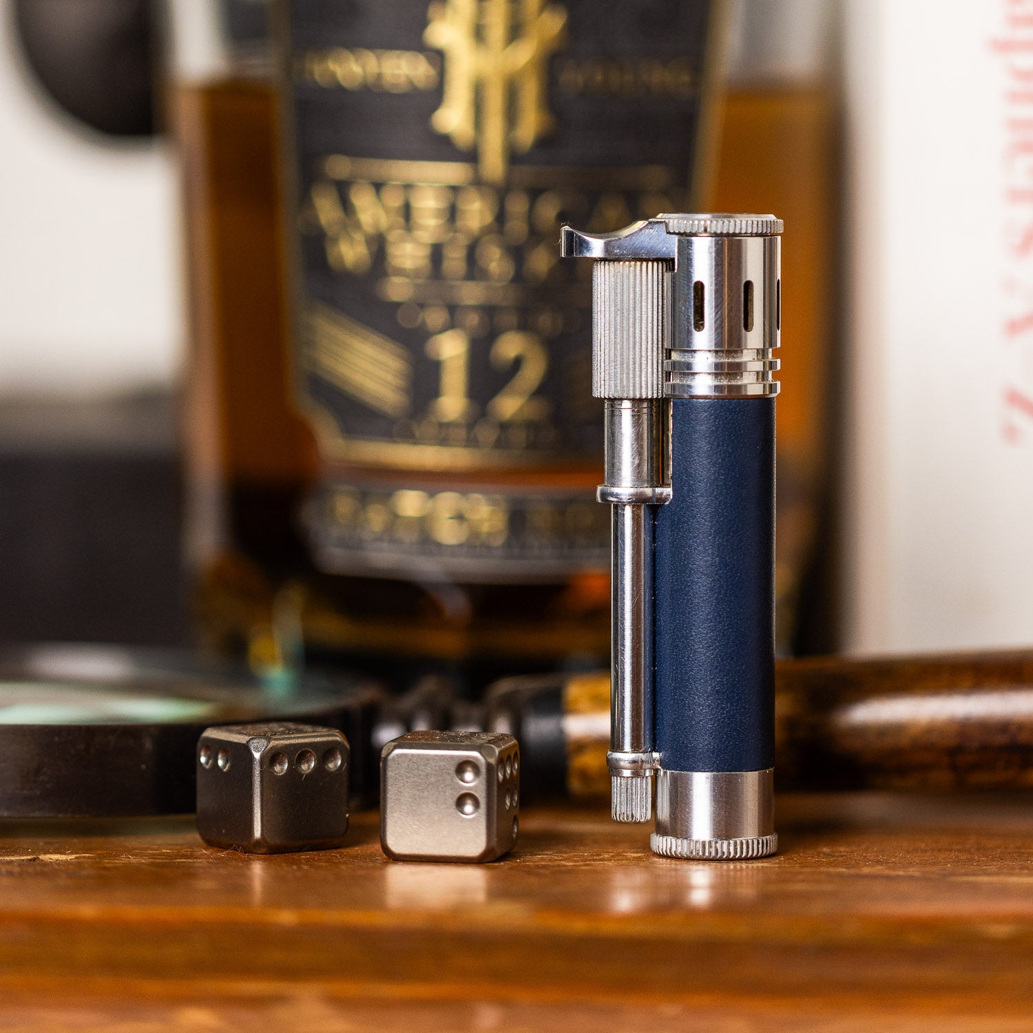 Tokyo Pipe Co Douglass Field S+ Lighter - Duralumin & Navy Blue Leather - GLADFELLOW